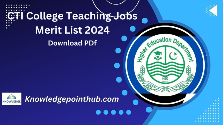 CTI College Teaching Jobs Merit List 2024 PDF Download